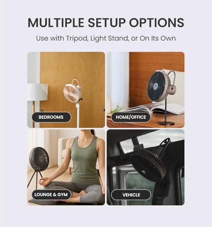 Claymore V600+ Warm Gray Rechargeable Portable Fan – 7,800mAh Battery, 4-Speed BLDC Ultra-Quiet Air Circulator USB-C Charging 32 Hrs Runtime Tripod Mountable Adjustable for Camping, Indoor, Outdoor - style: V600+ (Warm Gray)