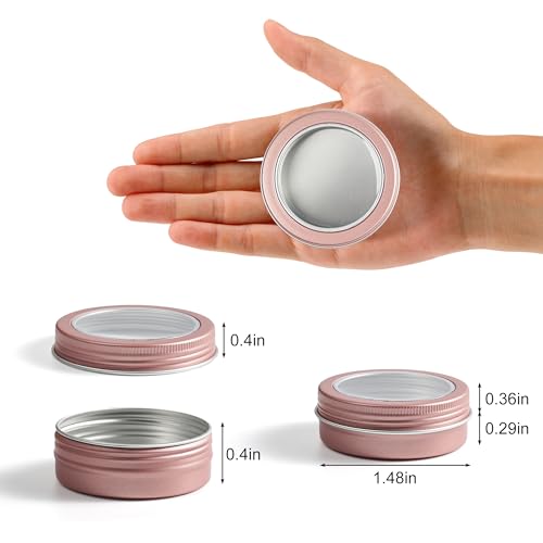 2 oz (60ml) Rose Gold Aluminum Tins with Clear Lids and Labels, 24 Pack | Clear View Lid, Secure Packaging, Tight Screw Lids, Includes Blank Labels, 11 Color Options - color: Rose Gold