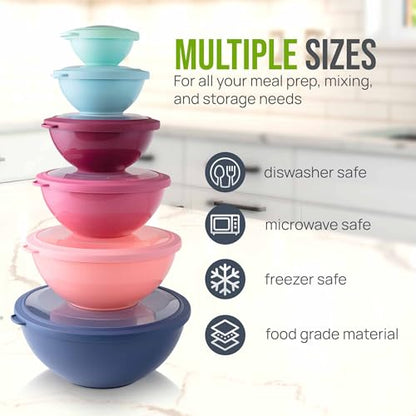 Zulay Kitchen 12 Piece Plastic Mixing Bowls with Leak-Proof Lids Set - Microwave and Freezer Safe Kitchen Mixing Bowls for Preparing, Serving and Storing - Large Nesting Bowls (Cotton Candy Ombre) - color: Cotton Candy