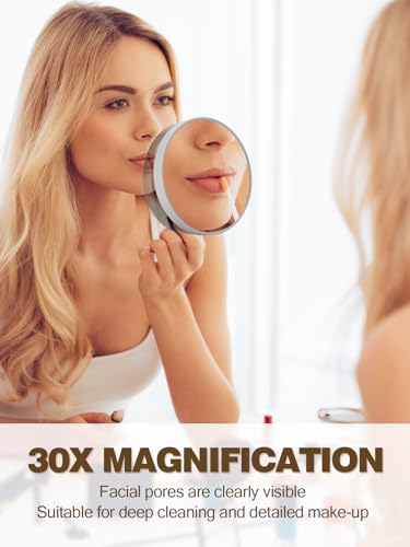 Macaki 30X Magnifying Mirror with 2 Suction Cups, 3.5 inches Magnified Makeup Mirror and Slant Tweezers,Grey,1PC - color: Grey-30x