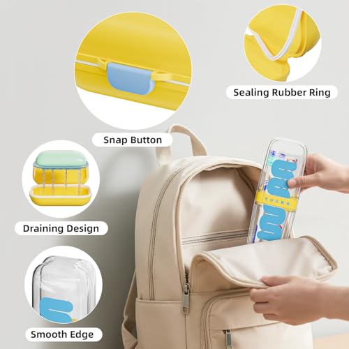 VITVITI Travel Soap Case Container, Portable Toothbrush Travel Case Dish Tray, 7.88 Inch Toothpaste Traveling Toothbrush Holder Set with Cover for Trip/Bathroom/Camping, Yellow - color: Yellow