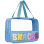 Snack Bags Chenille Letter Patch Clear Bag Snacks Bag for Travel, Preppy Cosmetic Bag Snacks Pouch with Zipper, Toiletry Bag for Traveling women, Clear Travel Bags for Toiletries (Blue-Snack) - color: Blue-Snack