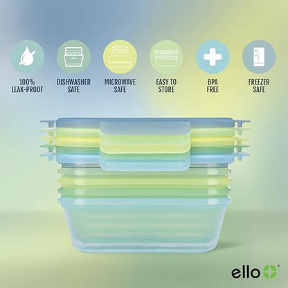 Ello Snap & Nest 10-Piece 4.5 Cup Plastic Meal Prep Set, Reusable Food Containers for Healthy Eating, Freezer, Dishwasher Safe, Seafoam - color: Seafoam, size: Meal Prep