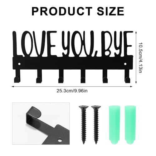 Lyreh Love You Bye Sign Key Holder Hook, Metal Wall Mount Hanger Rack with 2pcs Nails & Caps for Key Coats Hats Easy Installation Ideal Entryway Decor Home Organization Gift(Black) - style: Love You Bye