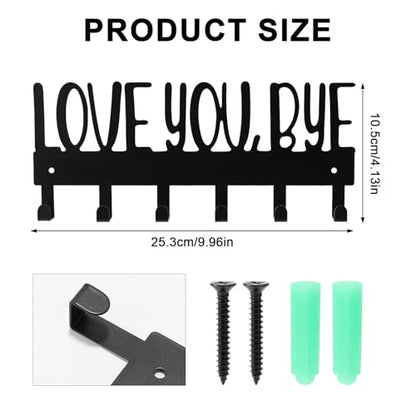 Lyreh Love You Bye Sign Key Holder Hook, Metal Wall Mount Hanger Rack with 2pcs Nails & Caps for Key Coats Hats Easy Installation Ideal Entryway Decor Home Organization Gift(Black) - style: Love You Bye