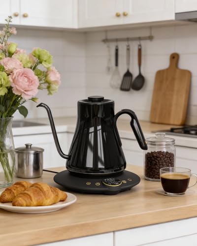 Cocinare Gooseneck Electric Kettle, ±1°F Precise Temperature Control, 1500W Fast Heating, Pour Over Coffee & Tea Kettle with Brew Timer & Keep Warm, Stainless Steel, 0.9L (Soulages Black) - color: Soulages Black