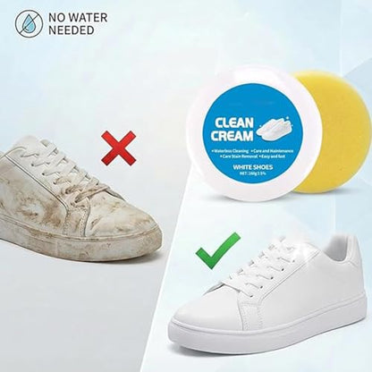 White Shoe Cleaner Cream, Multipurpose No-Wash Solid Cleaning Paste with Sponge Removes Stains & Dirt (blue)