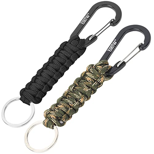 EOTW Paracord Keychain for Men Women Paracord Carabiner Backpack Keychain with Aluminum Clip for Camping Hiking Outdoor Gear - color: Black+camo Green
