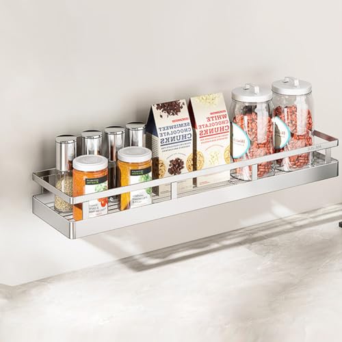 19.69Inch Spice Rack Organizer, SUS304 Stainless Steel Wall Mount Spice Rack Storage Basket, Kitchen Racks, Nail-Free Installation - size: 19.7Inch 1PC
