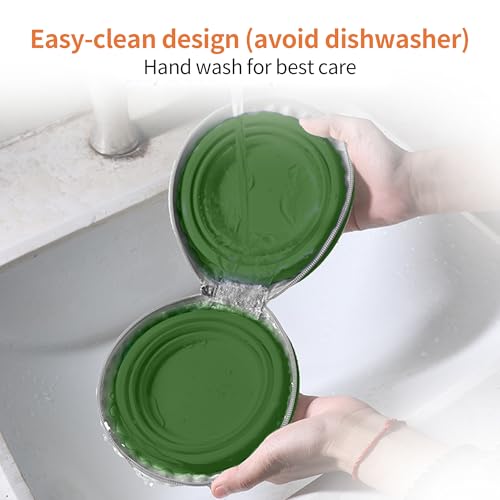 Collapsible Dog Bowls, 2-in-1 Travel Double Bowl Water Food Feeder Portable Pet Traveling Camping & Walking 25oz (Green) - color: Green
