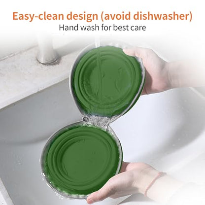 Collapsible Dog Bowls, 2-in-1 Travel Double Bowl Water Food Feeder Portable Pet Traveling Camping & Walking 25oz (Green) - color: Green