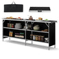 COSTWAY 81" Folding Picnic Table, Portable Bar Table with Carry Bag, Lightweight Aluminum Food Prep Station with 2 Shelves, Quick Set-up, BBQ, Party, Backyard, Black - color: Black, size: 81"W x 32.5"H