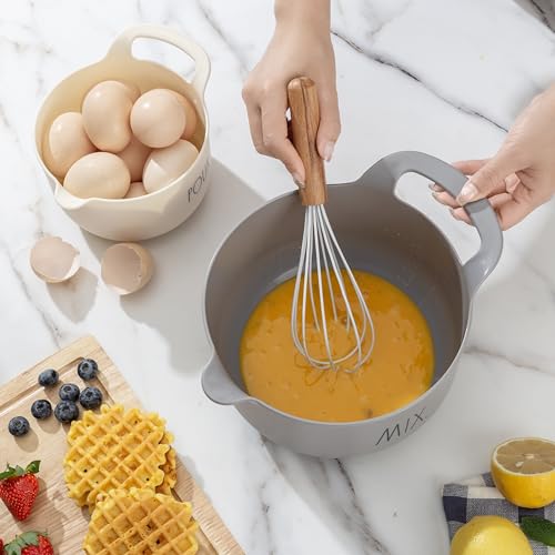Rae Dunn Non-Slip Mixing Bowls - 4 Piece Nesting Plastic Mixing Bowl Set with Pour Spouts and Handles-Measurement Markings (Grey) - color: Gray