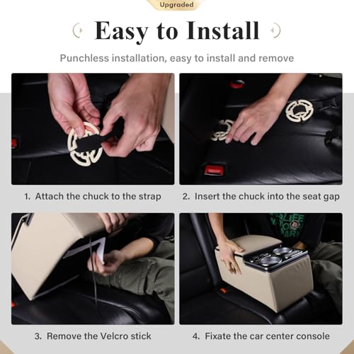 Coverado Car Center Console, Universal Rear Bench Seat Consoles, Back Seat Car Organizer, Seat Organizer with Cup Holder+Phone Holder, Central Armrest Box Back Seat Storage Box (Upgraded, Beige) - color: Beige, style: Update