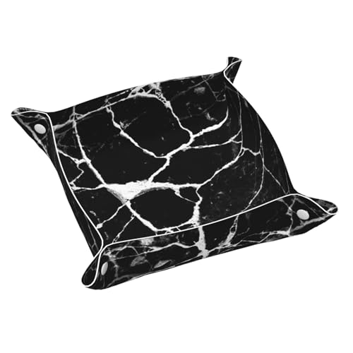 Marble Print Black White Leather Vanity Tray Desktop Storage Organizer Decor Catchall Perfume Tray Bathroom Valet Tray,Nightstand Caddy Holder for Remote Controller Keys Phone Wallet Coin Jewelry, S - color: Marble Print Black White, size: 7.9" x 7.9" x 0