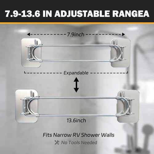 TAOPOWER RV Shower Corner Storage Bar – Adjustable Stainless Steel Rod, No Tool Install, Camper Bathroom Organizer for Full-Time RV Living Must Have Accessories, Protect Your RV’s Value（2Pcs）