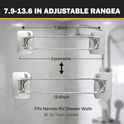 TAOPOWER RV Shower Corner Storage Bar – Adjustable Stainless Steel Rod, No Tool Install, Camper Bathroom Organizer for Full-Time RV Living Must Have Accessories, Protect Your RV’s Value（2Pcs）