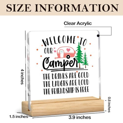 Funny Camper Decor Camper Accessories Camping Essentials Camping Gifts for Women Men Friends Desk Decor Office Home Kitchen Living Room Acrylic Plaque Decorative Sign for Rv Tabletop Shelf