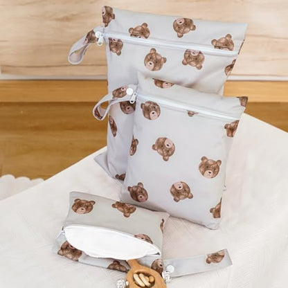 Happy Flute 3 Set Wet Bag Storage Bag Zipper Waterproof Washable | Travel Bags, Beach, Pool, Gym Bag for Cloth Diaper, Swimsuits & Wet Clothes(HF01) - color: HF01