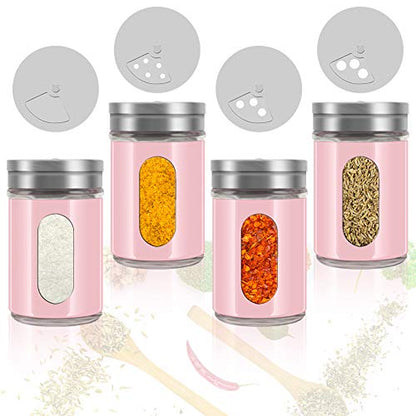 Accmor 2pcs Salt and Pepper Shakers,Stainless Steel Shaker for Salt Powder Sugar Cinnamon Pepper, Spice Dispenser with Adjustable Pour Holes,Pink - color: Pink