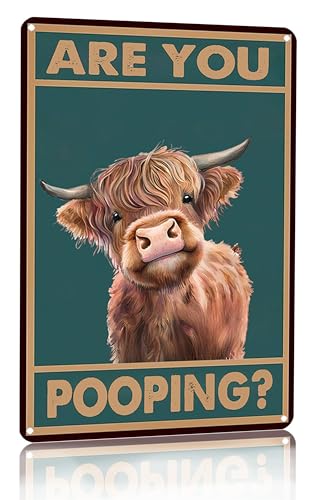 Crazysign Western & Highland Cow Gifts Funny Highland Cow Are You Pooping Vintage Tin Sign for Bathroom Toilet Decor 8 x 12 Inch (3039)
