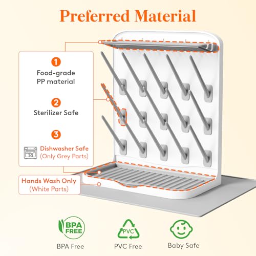 Lifewit Large Baby Bottle Drying Rack with Drain Mat & 15 Hooks, Newborn Essentials Must Haves, Bottle Storage Organizer for Countertop, Cabinet, Rack Dryer Holder for Pacifiers, Pump Parts - size: Large-15 Hooks, style: with Drain Mat
