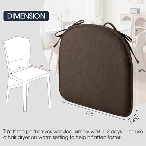 TushGuard Chair Cushions, 4 Pack Memory Foam Chair Pads, Seat Cushion, Kitchen Chair Cushions Set of 4, Anti-Slip Backing & Fixed Straps,Brown - color: Brown