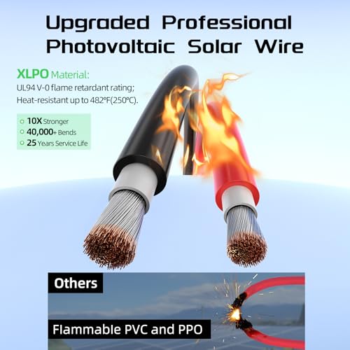 Bateria Power 2x50 Feet 8AWG (10mm²) Solar Panel Wire, Tinned Copper Solar Panel Extension Cable PV Wiring for Photovoltaic Solar System, Automotive RVs, Marine (50FT Red + 50FT Black) - color: Black+Red, size: 50Ft 8AWG