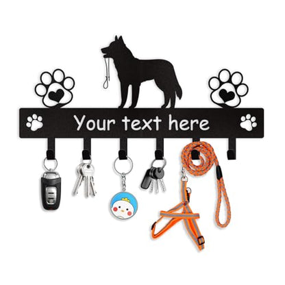 Custom Metal Key Rack Wall Mount with Name, Key Hooks and Dog Leash Holder for Entryway Doorway - color: 02 Dog