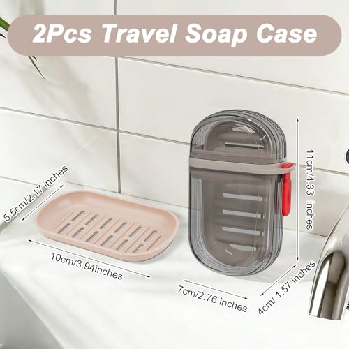 2 Pcs Travel Soap Case, Leak-Proof Bar Soap Travel Case with Lid Soap Box Holder with Drainage Layer, Portable Soap Container for Traveling, Bathroom, Gym, Camping, Outdoor - Clear