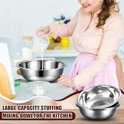 Nuogo 4 Pcs Stainless Steel Mixing Bowls Metal Mixing Bowls Extra Large Basin Salad Basin Deeper Edge Dishwasher Safe Mirror Finish for Home and Commercial, Silver (13 Inch 8 Qt) - size: 13 Inch (8 Qt)