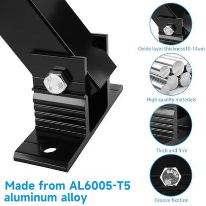 Adjustable Solar Panel Tilt Mount Brackets Aluminum Alloy Solar Panel Mounting Support up to 50 70 100 150 200 300 400 Watt Solar Panel for Flat Surface Roof RV Boat Off-Grid (Mount Only) BLACK-2SET - color: BLACK-2SET