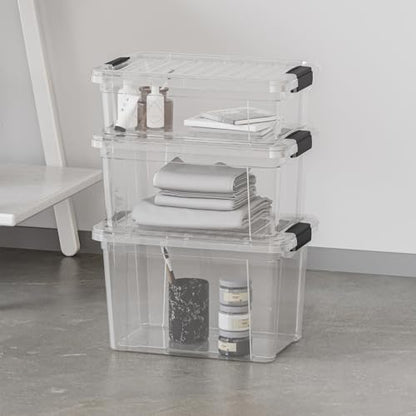 Superio Small Clear Plastic Storage Bin with Lid, 11 Qt, Non-Toxic, BPA Free, Odor Free, Organizer Storage Box, Stackable Plastic Tote for Home, Garage, School, and Office - size: 14.15" x 10" x 6.5"