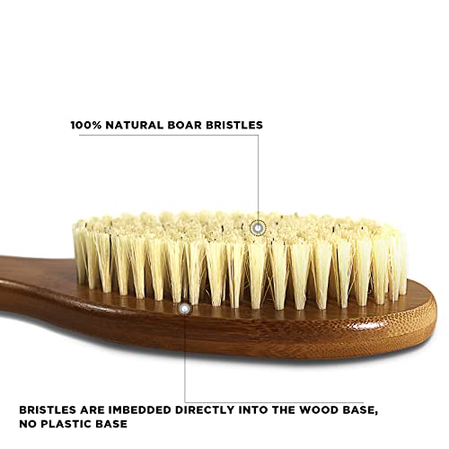 ICANdOIT-17.71Inch Natural Boar Bristles Anti-Slip Long Handle Bath Brush,Bent Handle Shower Scrubber for Exfoliating,Shower Back Brush,Exfoliation Set with Pumice Stone(2 Pack) - size: 17.71"Boar Bristles Back Brush+ Pumice-4Pack
