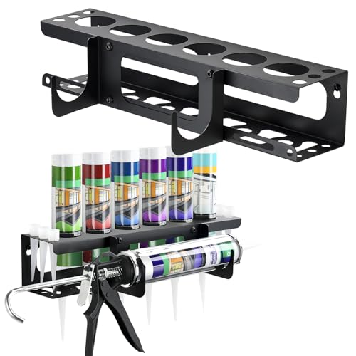 Caulking Gun and Tube Holder, Siligun Caulking Gun Rack, Caulk Tube Storage Organizer and Wall Mount Silicone Caulking Tools for Garage Workshop, Work Van, Service Truck (Black)