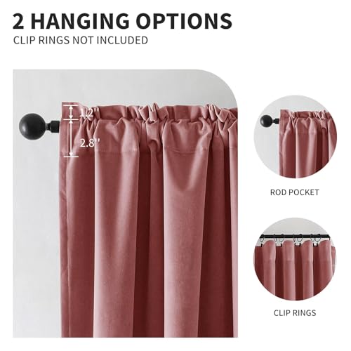 CUCRAF Dusty Rose Velvet Blackout Curtains 63 inches Long, Thermal Insulated, Noise Reducing Rod Pocket Luxury Drapes for Bedroom Living Room(52x63 inches, 2 Panels) - color: Dusty Rose, size: 52"W x 63"L (Pack of 2)