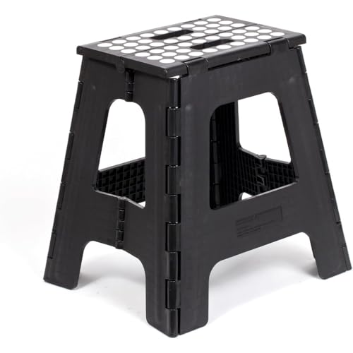 Kikkerland Rhino Foldable Step Stool – Holds Adults up to 300 Lbs, Best for Kitchen & Bathroom – Collapsible, Portable, Lightweight Stepping Stool with Sturdy, Non-Slip Design – Black, 15” - color: Black, size: 15 Inch