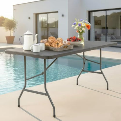 FDW 6FT Folding Table, Portable Fold-in-Half Plastic Picnic Party Table with Carrying Handle （Black, 6FT） - color: Black, size: 6 FT 70"x29"