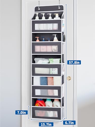 JARLINK Over The Door Organizer, 5 Shelf Door Hanging Organizer with 5 Large Pockets, 44 lbs Weight Capacity Hanging Storage for Bathroom, Bedroom, Nursery, RV, Pantry (Dark Grey)