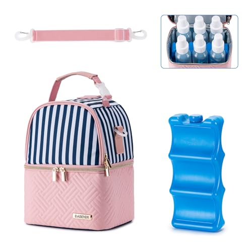 Breastmilk Cooler Bag with Ice Pack Fits 6 Baby Bottles up to 9 Ounce, Breast Milk Pump Cooler Bag with Shoulder Strap for Nursing Mom Daycare, Work, Travel- Straps - color: Straps