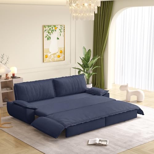 KEIKI 73.2" Queen Convertible Sofa Bed, 3-in-1 Pull Out Sleeper Couch with Compact Design, Corduroy Futon Loveseat Sofa for RV Camper Apartment Small Space Flexible Furniture Solution - color: Blue, size: 73.2 Inch Queen