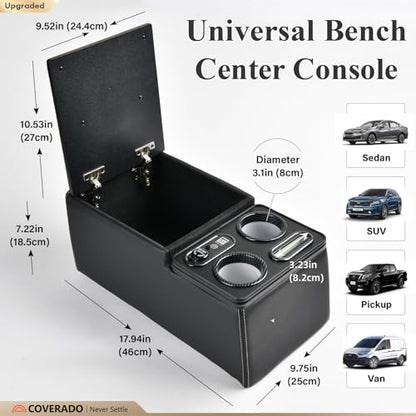 Coverado Car Center Console, Universal Rear Bench Seat Console, Back Seat Car Organizer, Automotive Center Console with Cup Holder & Phone Holder, Central Armrest Box (Update, Black) - color: Black, style: Update
