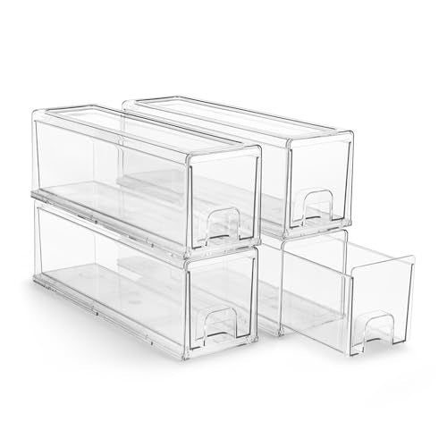 Sorbus Small Clear Stackable Storage Drawers – 4-Pack Plastic Organizer Bins with Handles – Stackable Pull-Out Storage Drawers for Closet, Pantry, Office, Bathroom, Craft, and Toy Organization - color: 4 Pack, size: Small