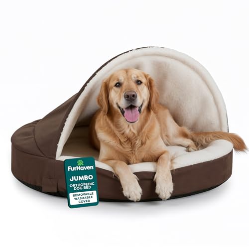 Furhaven 44" Round Orthopedic Dog Bed for Large Dogs w/ Removable Washable Cover, For Dogs Up to 80 lbs - Sherpa & Suede Snuggery - Espresso, 44-inch - color: Espresso, size: Jumbo