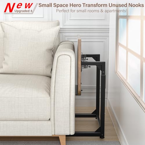 Tv Tray Table Set of 2, 8-Level Adjustable Height Couch Side Table，90° Tilt Angle Adjustments C-Shaped End Table, with Phone & Tablet Slot Sofa Computer Desk for Couch, Sofa, Bed, Chair, Living Room - color: Brown, size: 2 pcs