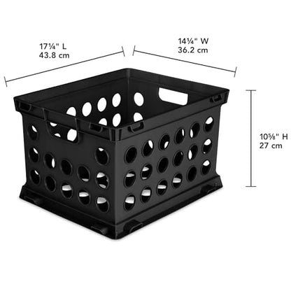 File Crate, Versatile Plastic Bin with Through Handles, Letter or Legal-sized File Storage, Stackable, Black