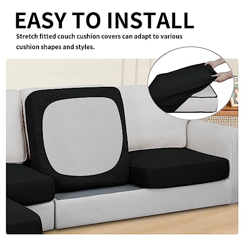 Easy-Going 100% Waterproof 3 Pieces Couch Cushion Covers for Sectional Sofa Left/Right L Shape Chaise Lounge Sofa Seat slipcover Anti-Slip Sofa Cover (2 Seater + 1 Chaise, Black - color: Black, size: 2 Seater + 1 Chaise