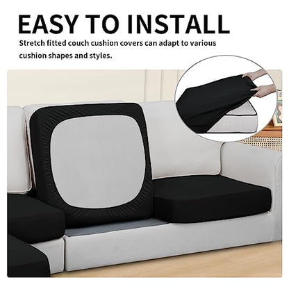 Easy-Going 100% Waterproof 3 Pieces Couch Cushion Covers for Sectional Sofa Left/Right L Shape Chaise Lounge Sofa Seat slipcover Anti-Slip Sofa Cover (2 Seater + 1 Chaise, Black - color: Black, size: 2 Seater + 1 Chaise