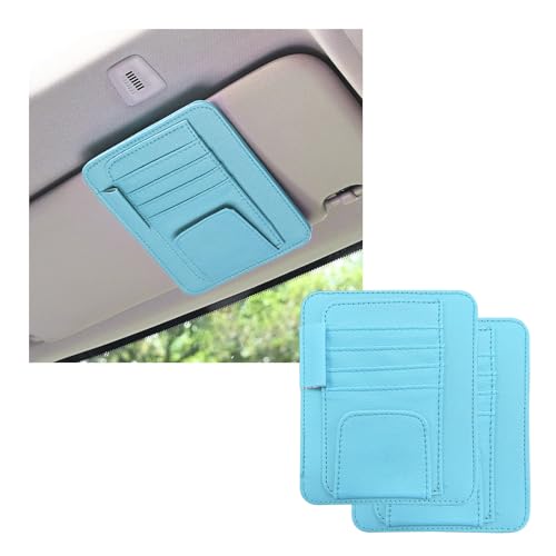 Dickno 2PCS Small Leather Car Sun Visor Organizer, Multifunctional Auto Visor Document Holder with Sunglasses Clip, Universal Car Interior Organizer for Drving License, Card, Pen (Blue) - color: Blue, 2PCS
