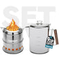 CANWAY Percolator Coffee Pot & Portable Camping Stove Set for Backpacking Hiking Stainless Steel Mini Wood Burning Stove 9 CUP Camping Stovetop Coffee Maker Outdoor Home with Carry Bag - style: Set